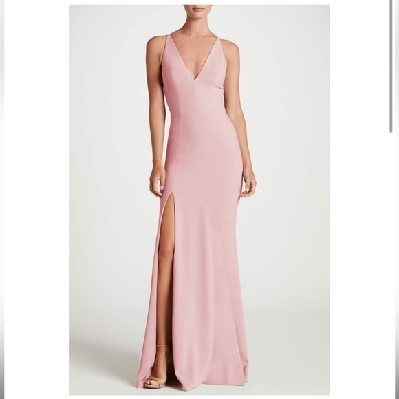 NEW Dress The Population Iris Body-Hugging V-Neck  Blush Pink Gown, S - Picture 1 of 8
